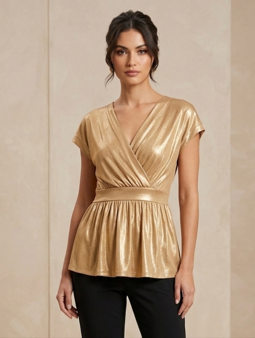 ARDEN B Peplum Top Metallic Gold Size Medium
